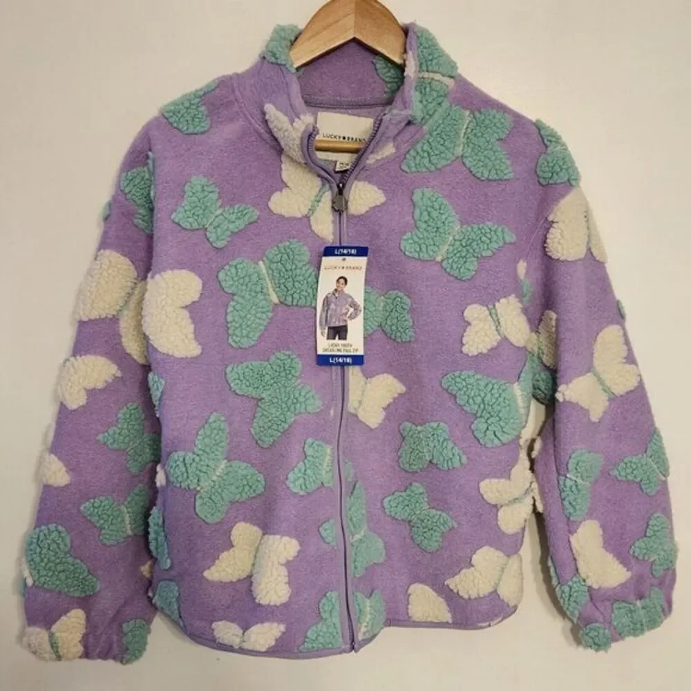 Lucky Brand Youth Shearling Full Zip Top/ Girls Size L 14/16/Purple Pastel Lilac